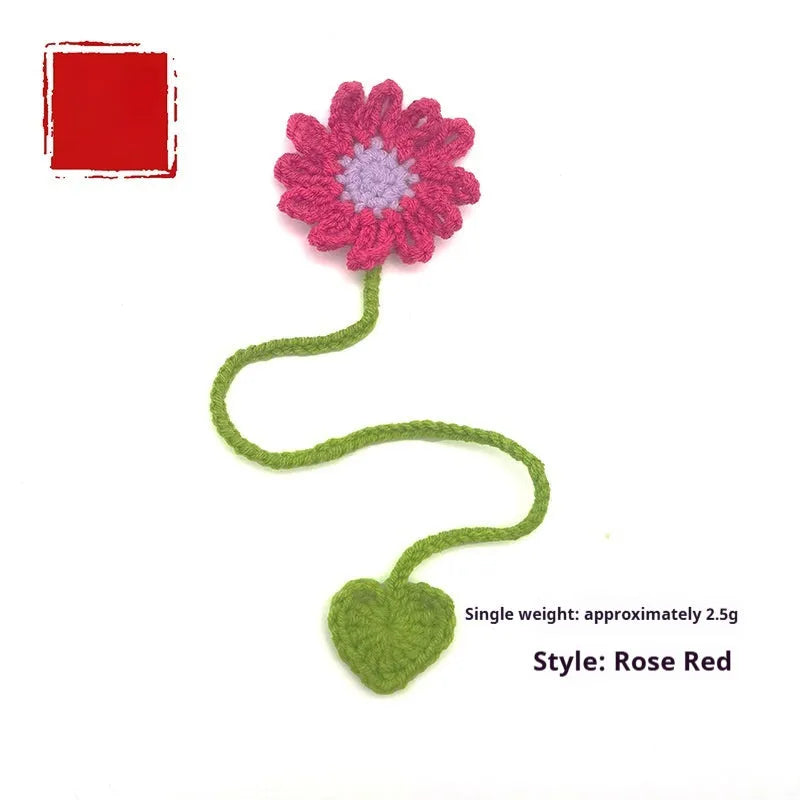 Hand-crocheted wool daisy bookmark with flexible wire core in multiple colour options