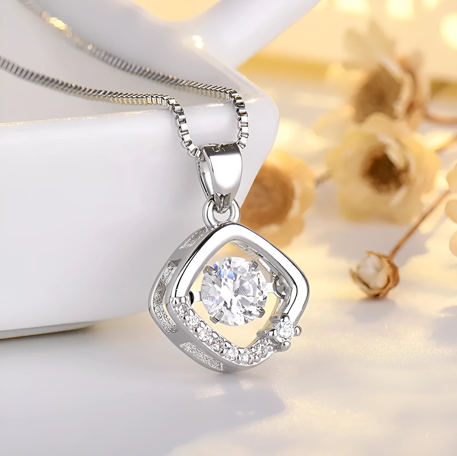 Sterling silver heart pendant necklace with crown detail on adjustable chain