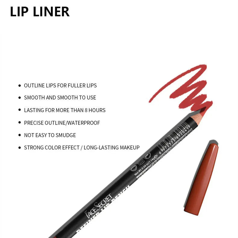Matte wood lip liner pencil in 14 waterproof shades numbered 201 to 214