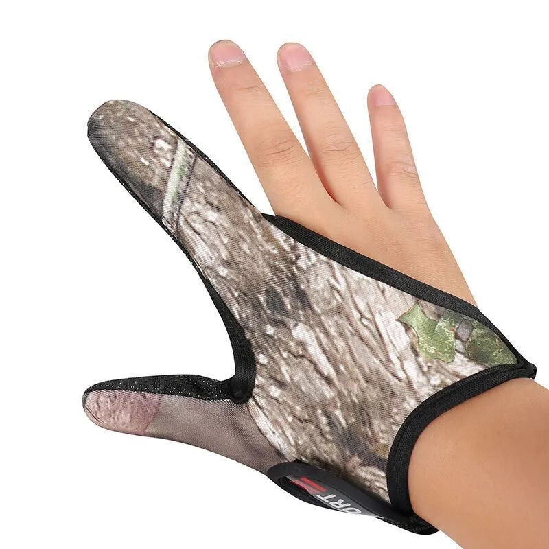 Fishing two finger gloves showing microfiber palm and diving cloth back in black colour