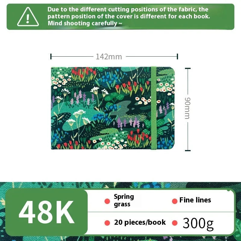 Feiluniao handmade fabric watercolour notebook with artistic cover design, 185mm length for portable sketching