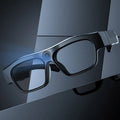 Black smart Bluetooth glasses with head-mounted video recording camera and touch button controls