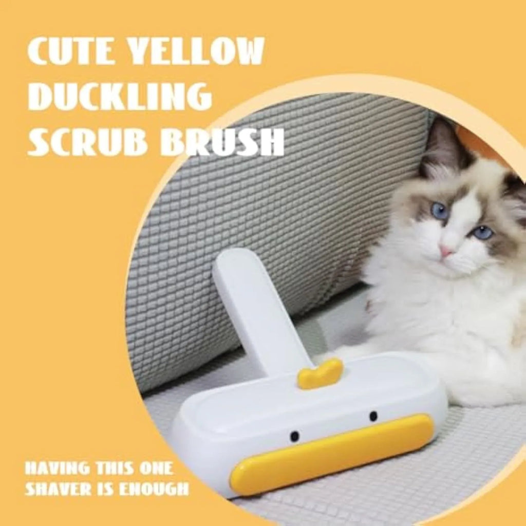 Yellow duck design portable pet hair remover brush with white plastic handle