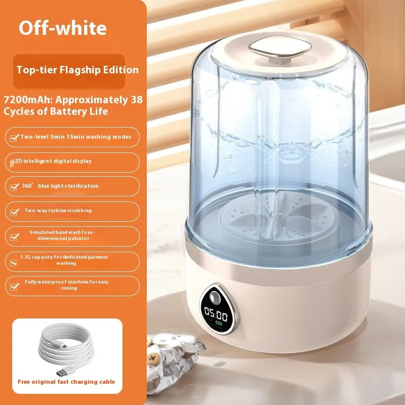 White portable USB-powered mini washing machine with plastic waterproof housing