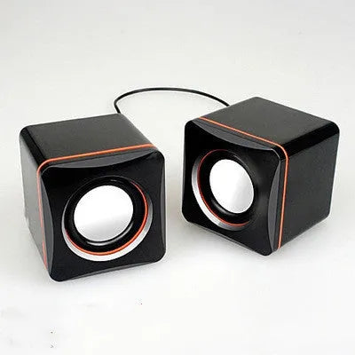 Black square USB-powered 2.0 channel computer speaker for desktop audio