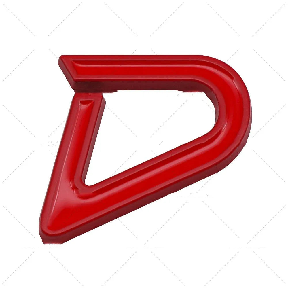 SD D metal car bumper stickers in red silver and red black colour variations showing three size options