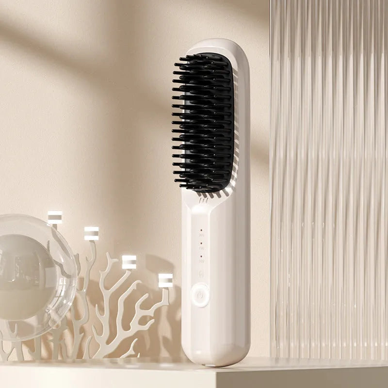Anion wireless straightening comb in beige white colour with Type-C charging port
