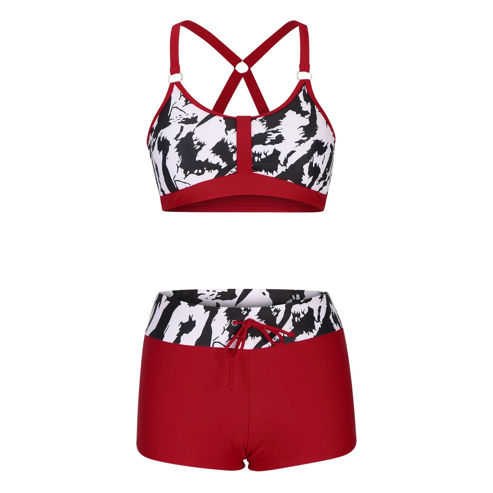 Women's floral printed bikini swimsuit with bra and shorts in polyester fabric