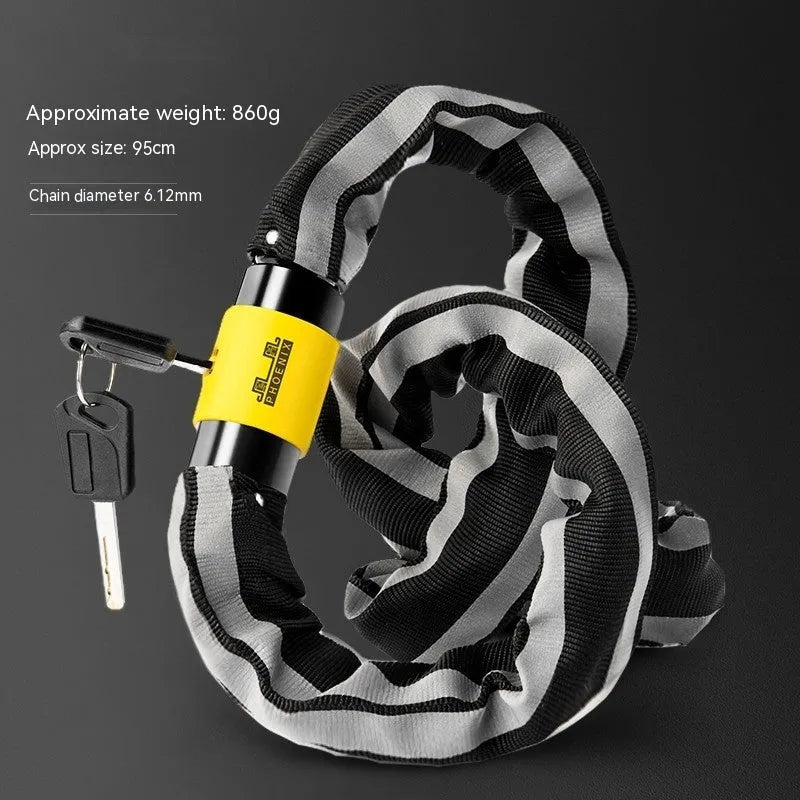 95cm zinc alloy mountain bike chain lock with anti-hydraulic shear design in black colour