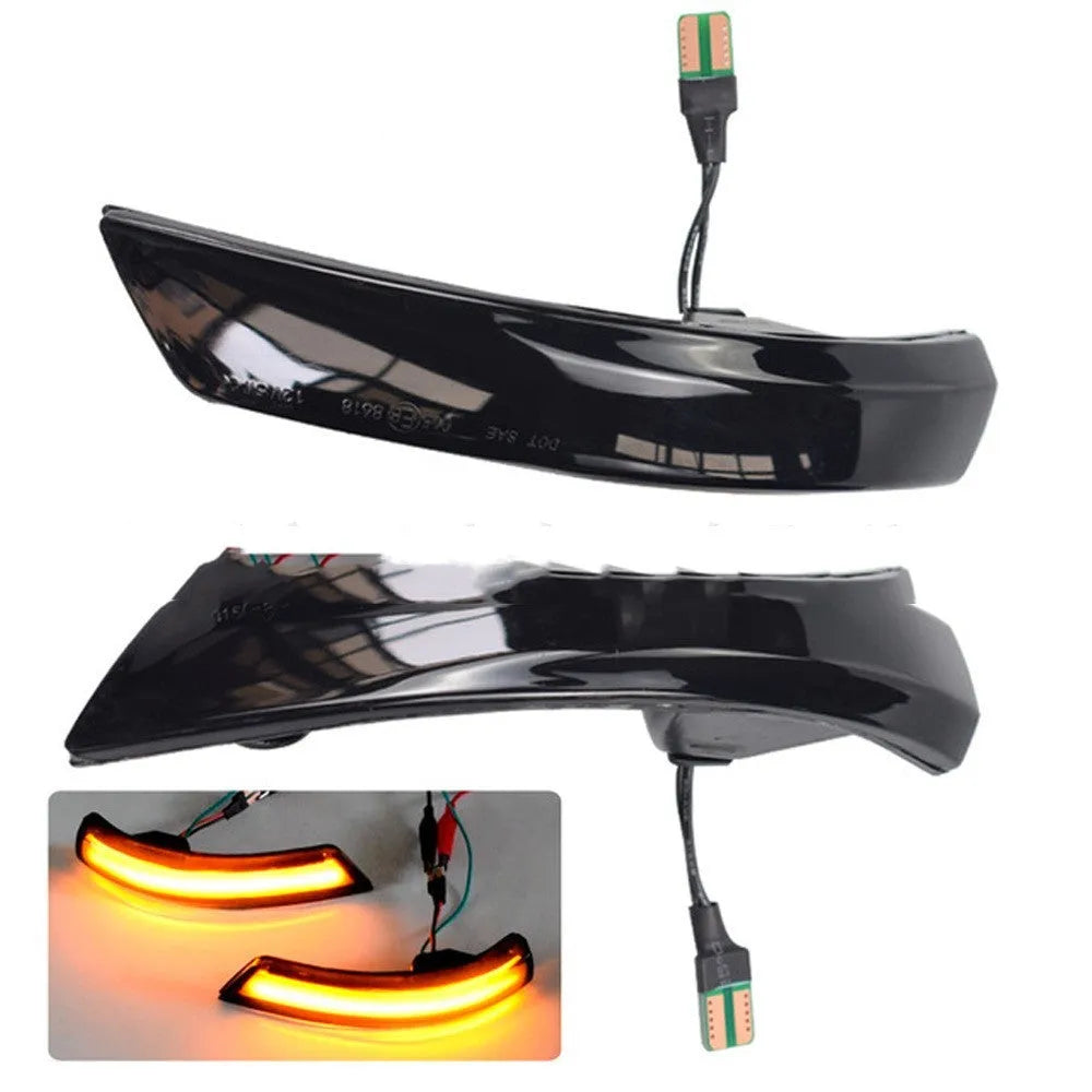 Rearview mirror waterfall LED light strip in blue and yellow two-tone for Ford Focus and Mondeo.