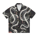 Short sleeve Cuban collar shirt with snake bone and floral pattern printed design