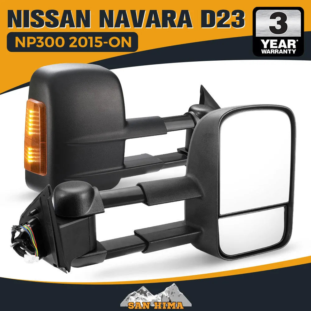 Black electric exterior rear view mirror for Nissan Navara D23 NP300 with integrated indicator light