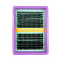 Box of assorted messy style false eyelashes showing multiple lash sets on a clear tray
