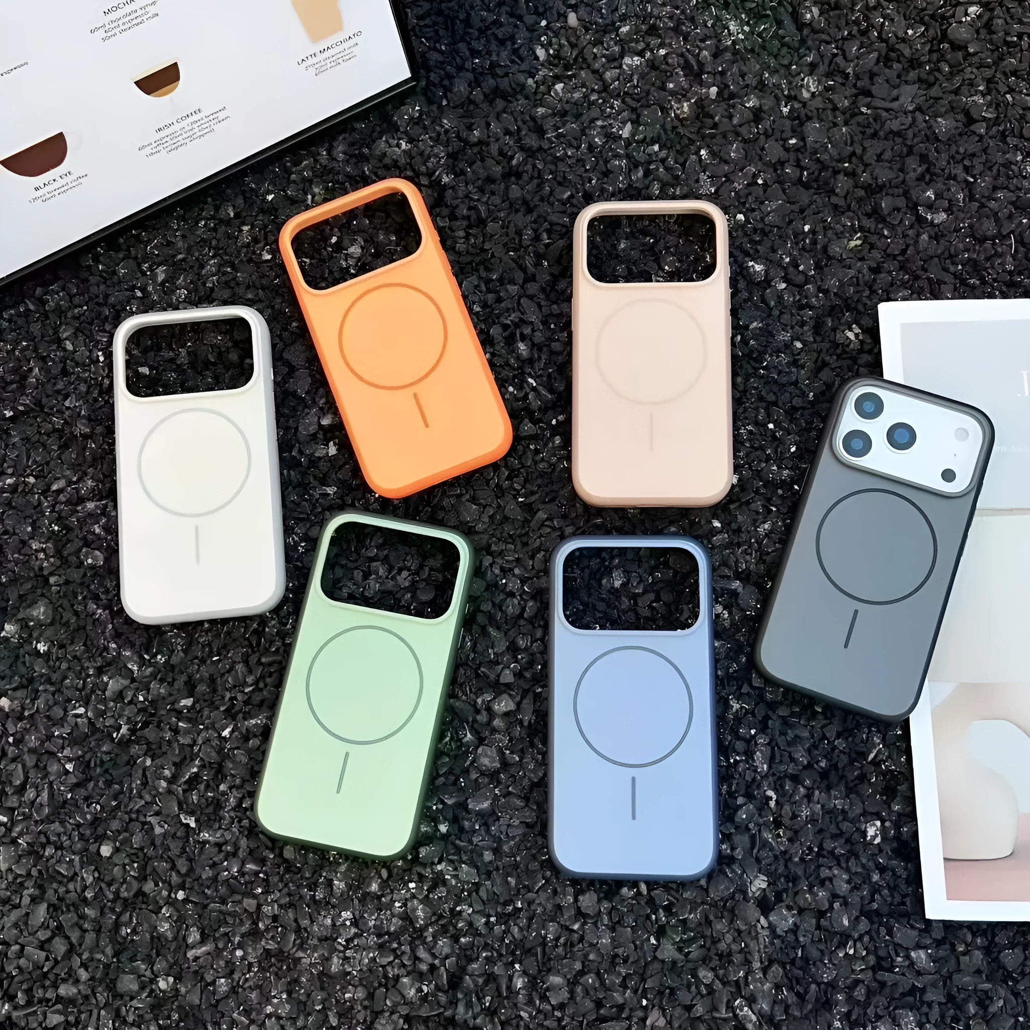 Magnetic iPhone case with AI photography button in multiple colour options