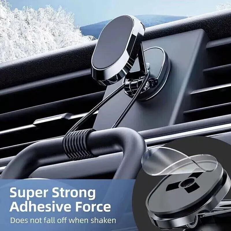 Chrome stainless steel magnetic car phone holder with foldable bracket and dashboard mount