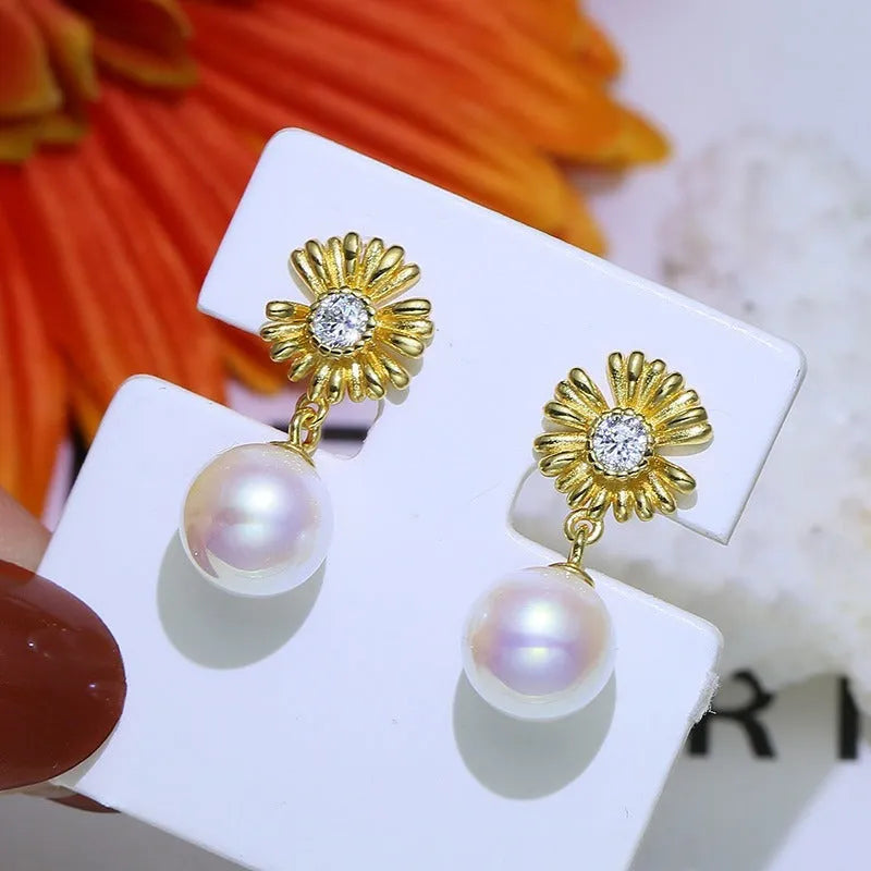 S925 sterling silver baroque flower earrings with matching ring holder in silver and gold options
