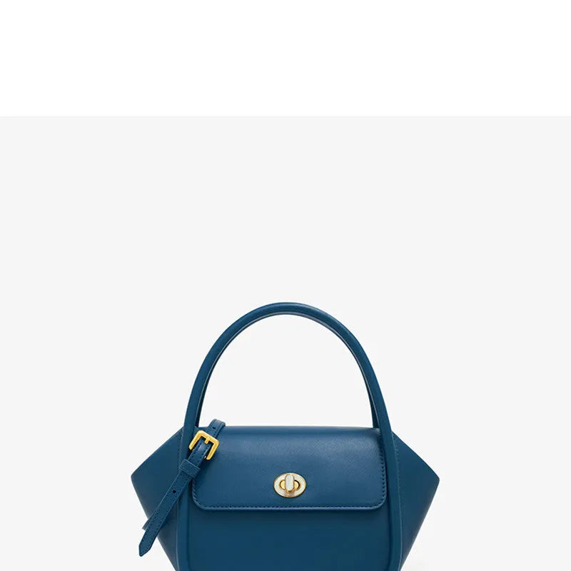 Women's leather wing-shaped tote bag with hard handle and cross-body strap in four colour options