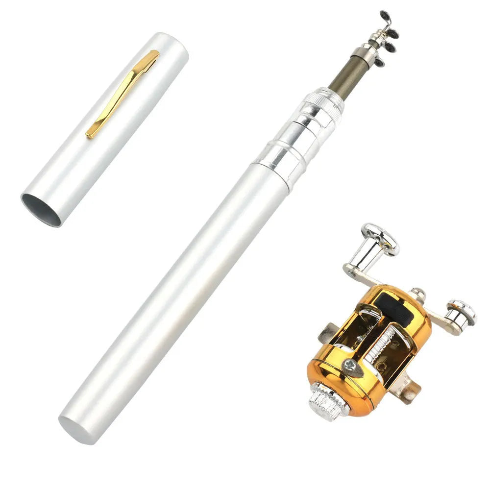 Gold telescopic stream fishing rod kit collapsed to 20.5cm with ST5RL spinning reel attached
