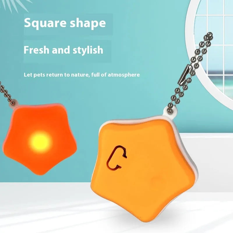 Blue rechargeable pet pendant light showing 6.3cm silicone construction for dog walking safety