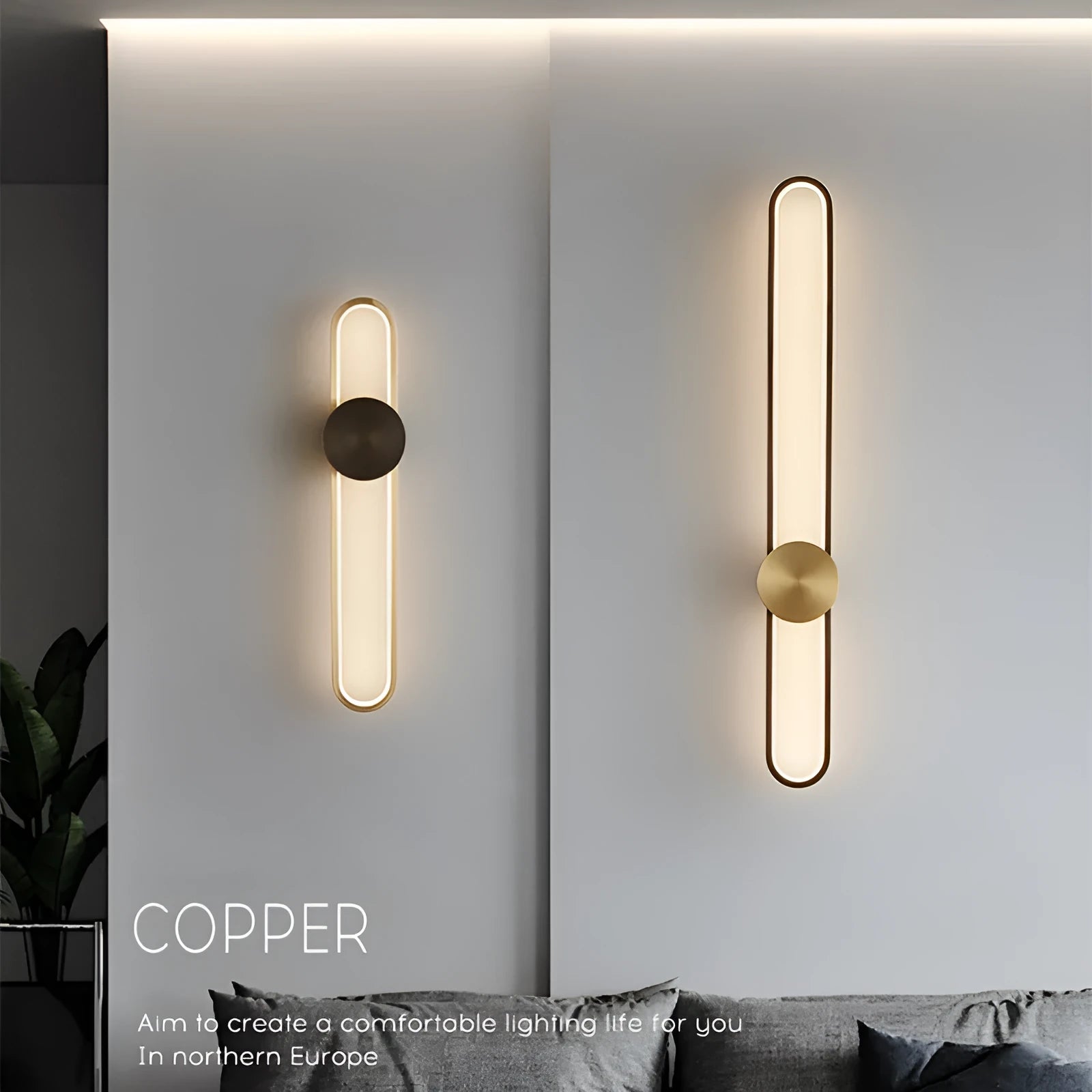 Modern minimalist iron wall lamp with 60cm diameter and warm LED light