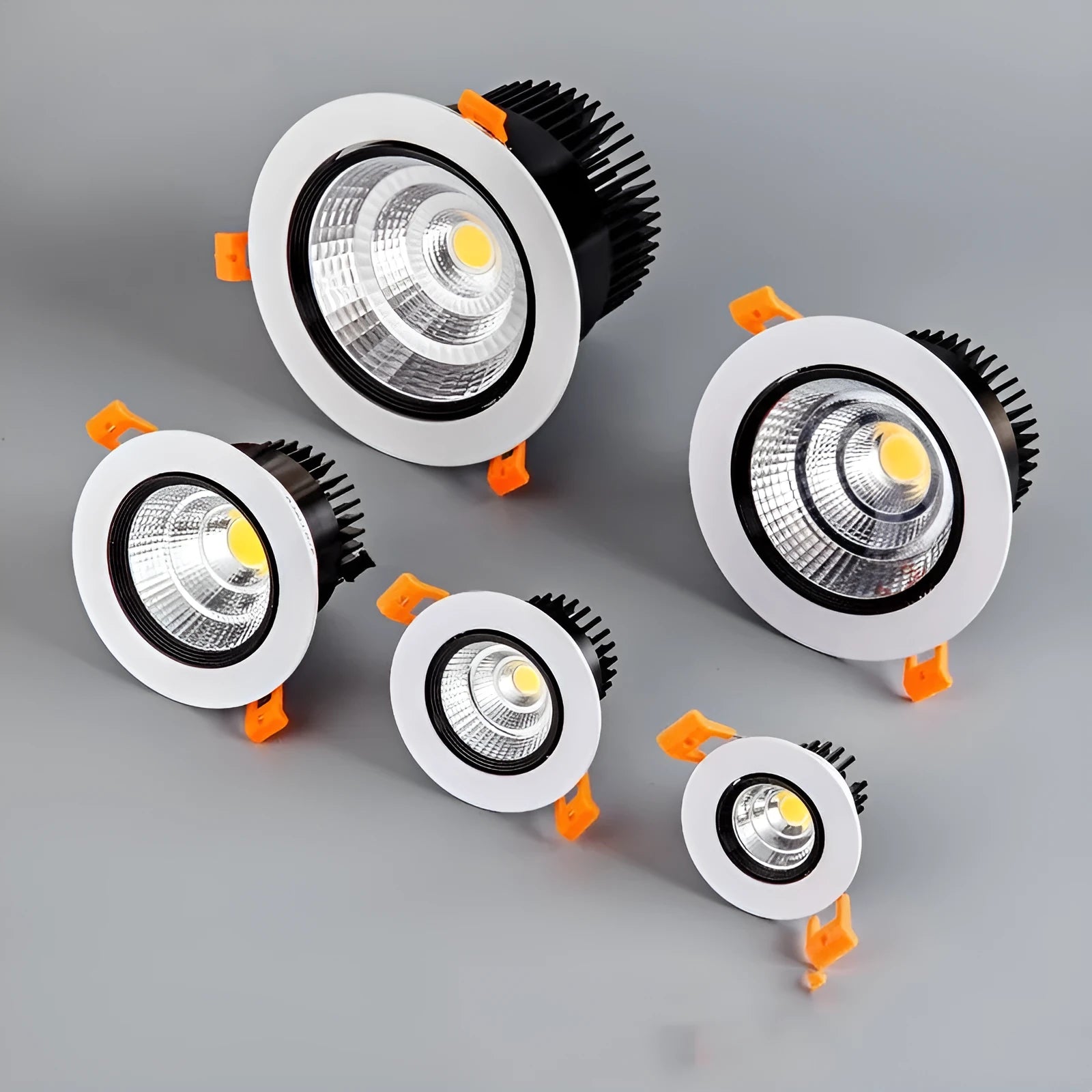 Modern white aluminium recessed LED ceiling spotlight with anti-glare design for embedded installation.
