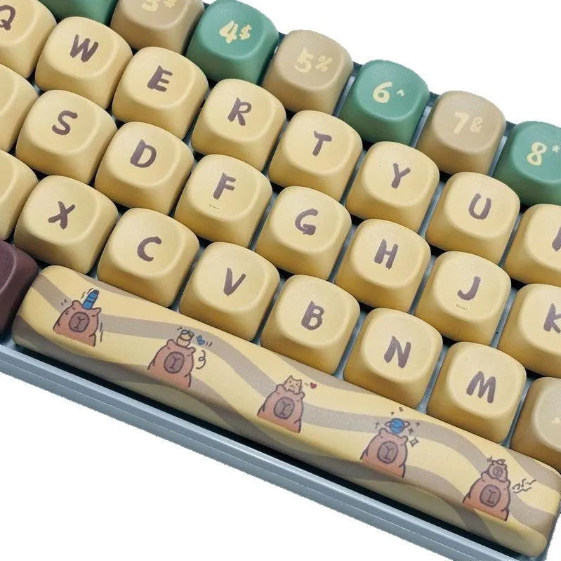 Capabala PBT mechanical keyboard keycap set showing 130 colourful keycaps with clear printed legends