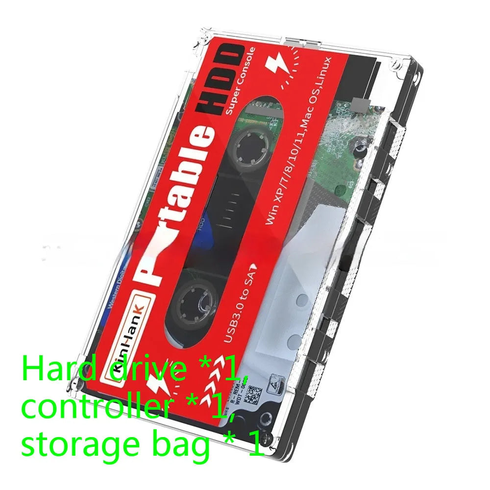 2TB external mechanical hard drive with USB cable, optional beitong controller, and buggy bag carrying case.