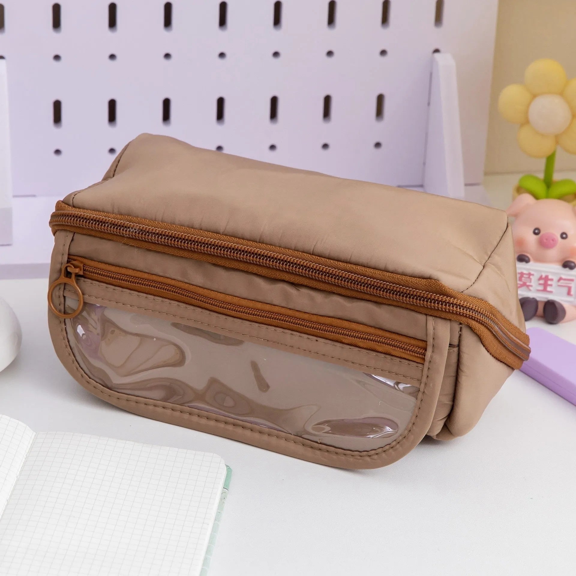 Korean style canvas pencil case with ten-layer flip design in multiple colour options