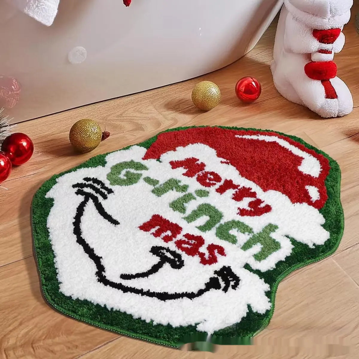 Christmas hallway mat with geometric festive patterns and non-slip backing in multiple size options