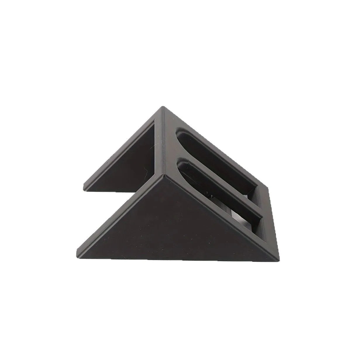 Black plastic pistol stand for 0 scale replica firearms with punk-style design