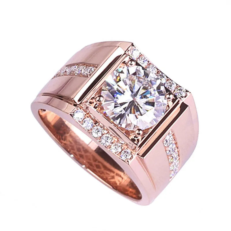 Men's geometric diamond zircon ring with adjustable opening in rose gold, gold, and platinum colour options