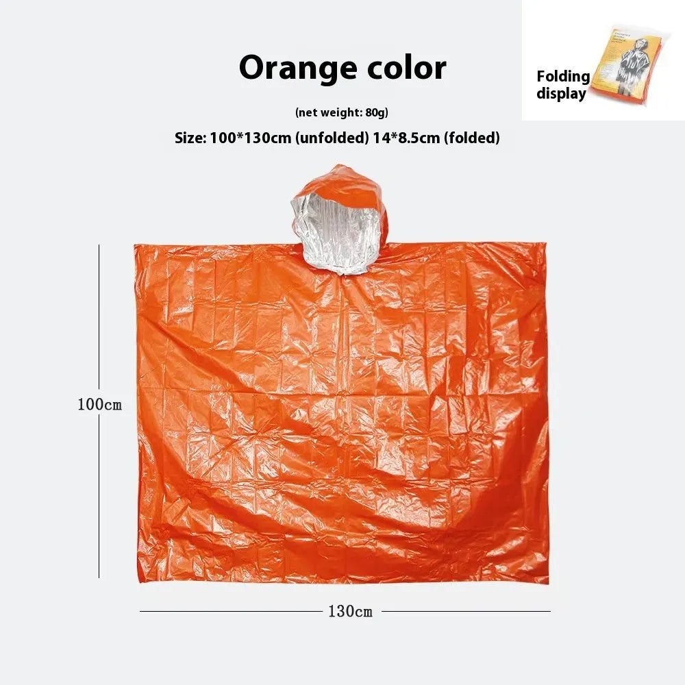 Marathon Wild Cross-country Raincoat in orange colour laid flat showing its 100x130cm size.