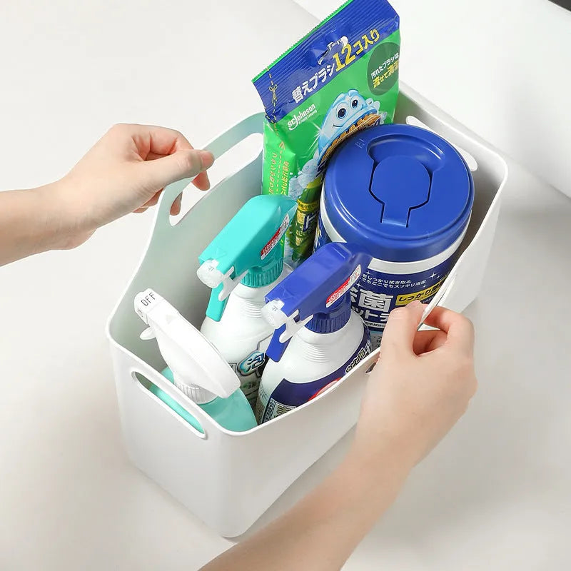 White PE plastic storage box with handle for laundry detergent and household sundries