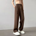 Black wide leg trousers with straight leg opening and non-ironing chemical fibre blend fabric