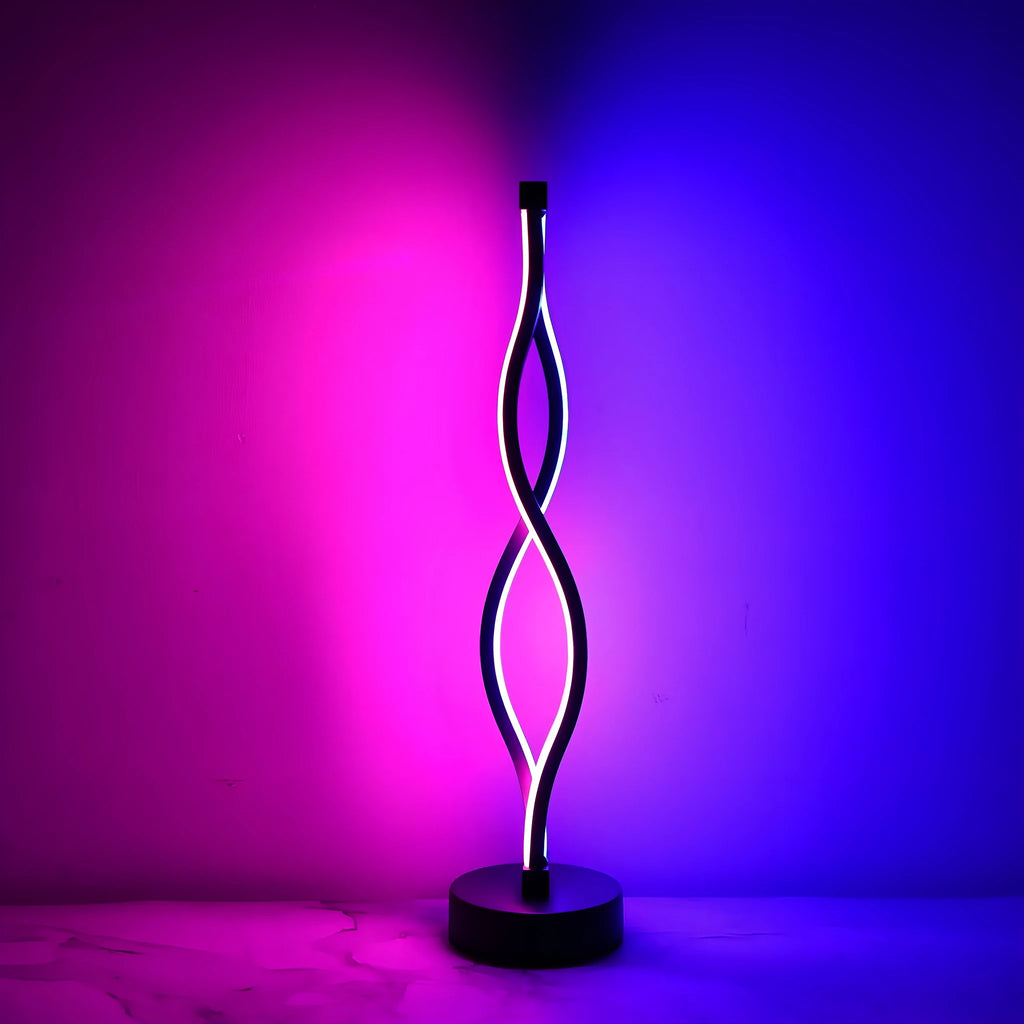 Black aluminium desk lamp with touch dimming controls and three-colour adjustment button