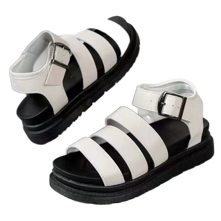 Thick bottom strap buckle sandals in three colour options with rubber soles