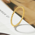 Titanium steel plain circle bead ring in gold colour for women, geometric shape, stackable