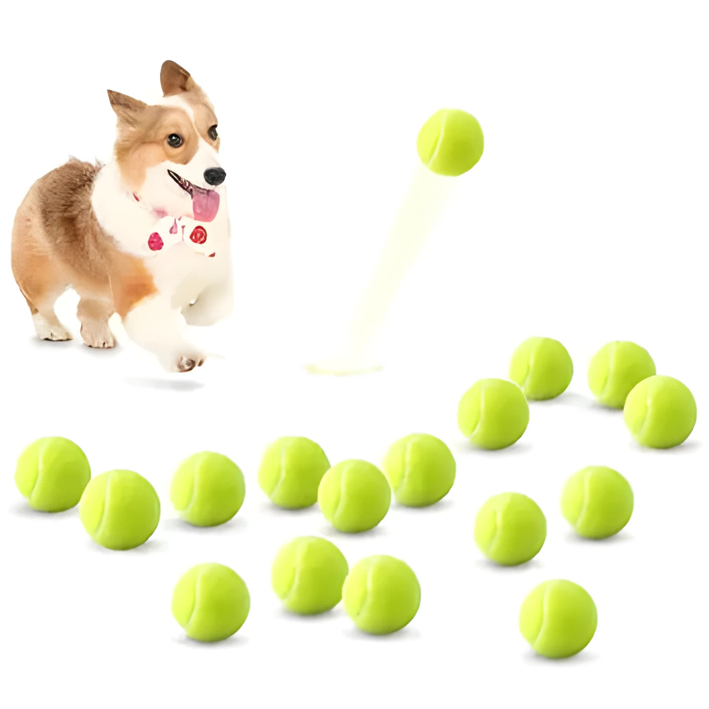 Rubber dog tennis ball in assorted bright colours with 6.3cm diameter for bite-resistant fetch play
