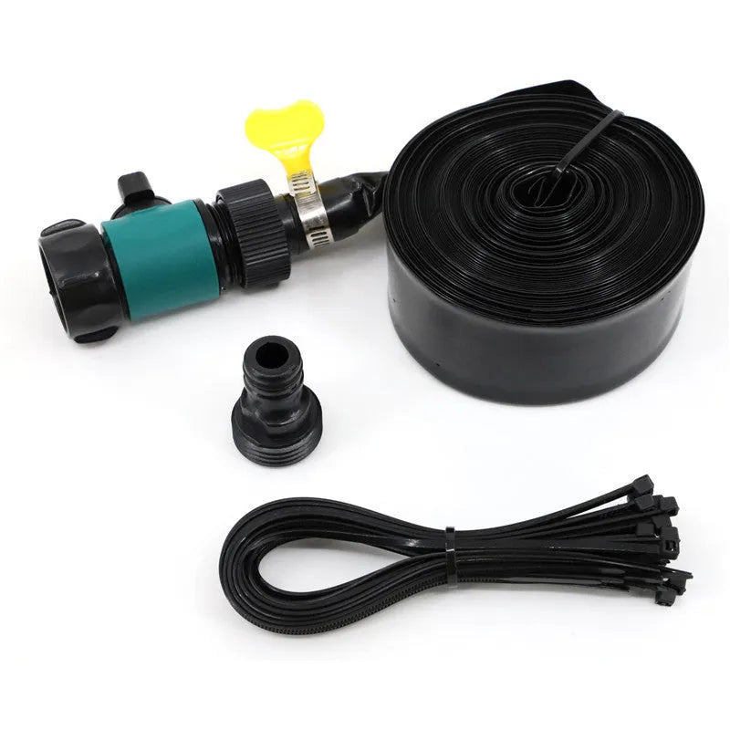 Blue portable garden sprinkler with solar water cooling feature and PVC switch