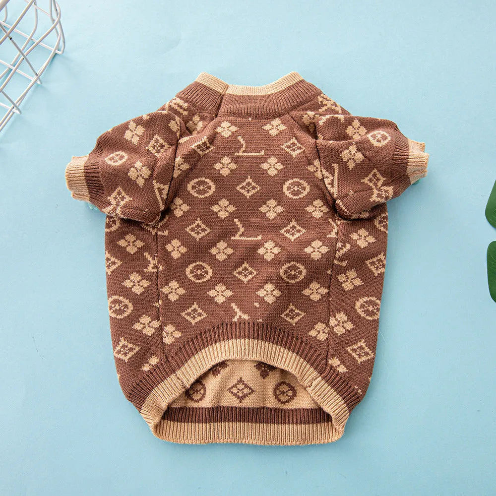 Wool knitted dog sweater in monochrome or two-tone colours for autumn and winter wear.