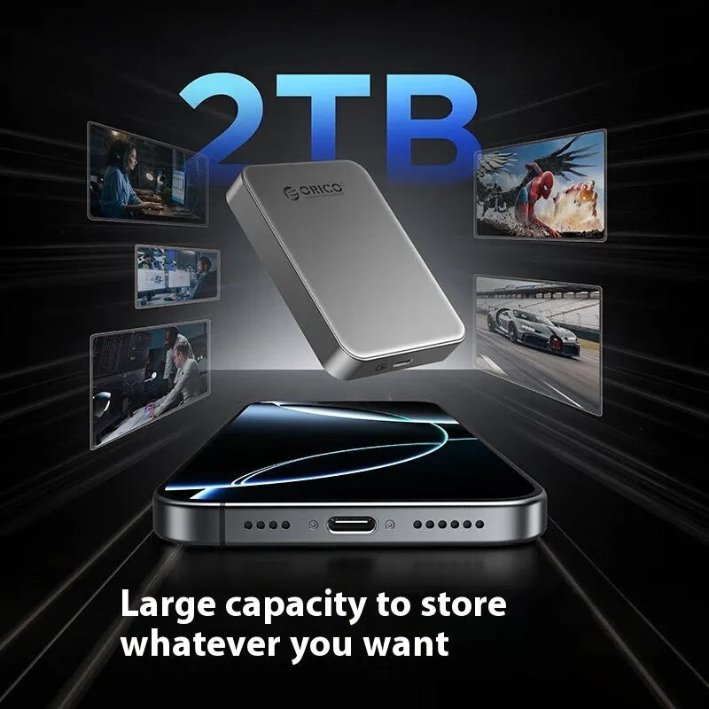 Grey ultra-thin magnetic mobile solid state drive with compact dimensions