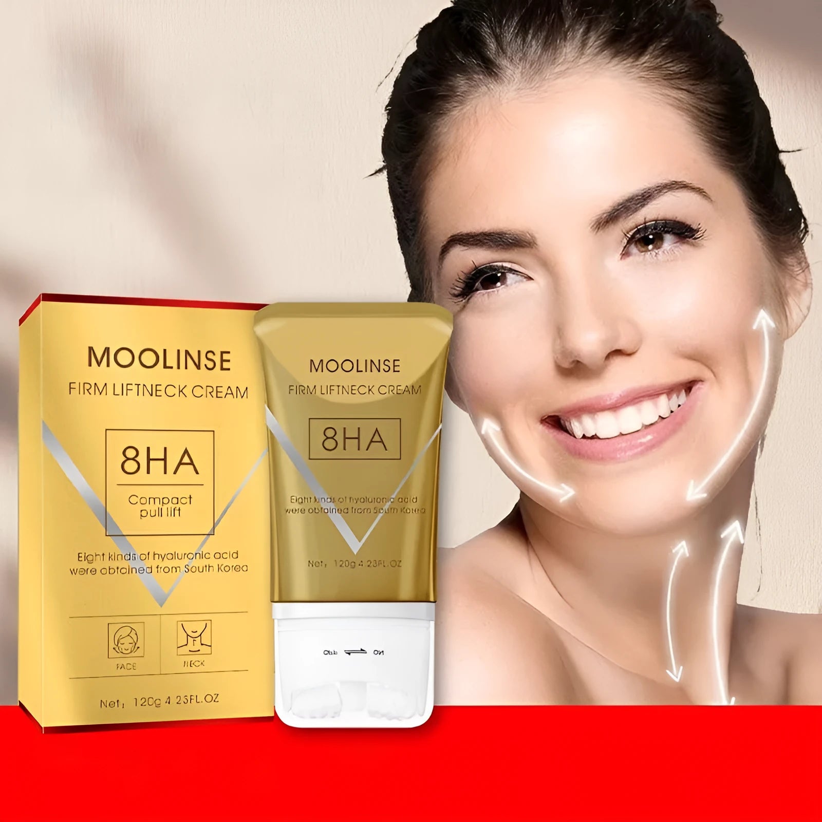 Neck moisturising cream with roller applicator for dry skin in medium sample size