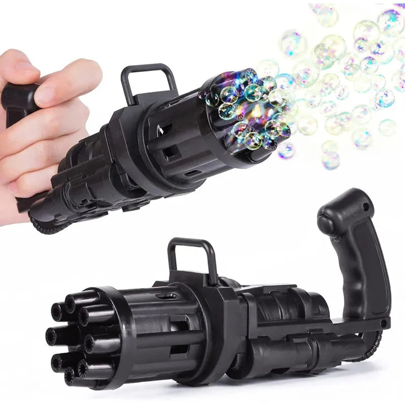 Kids bubble machine gun toy in pink, gold, or black colours with trigger and removable bubblehead.