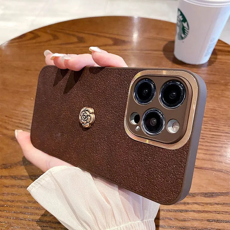 Brown PC silicone anti-fall phone case for iPhone 11 to 15 series with frosted finish
