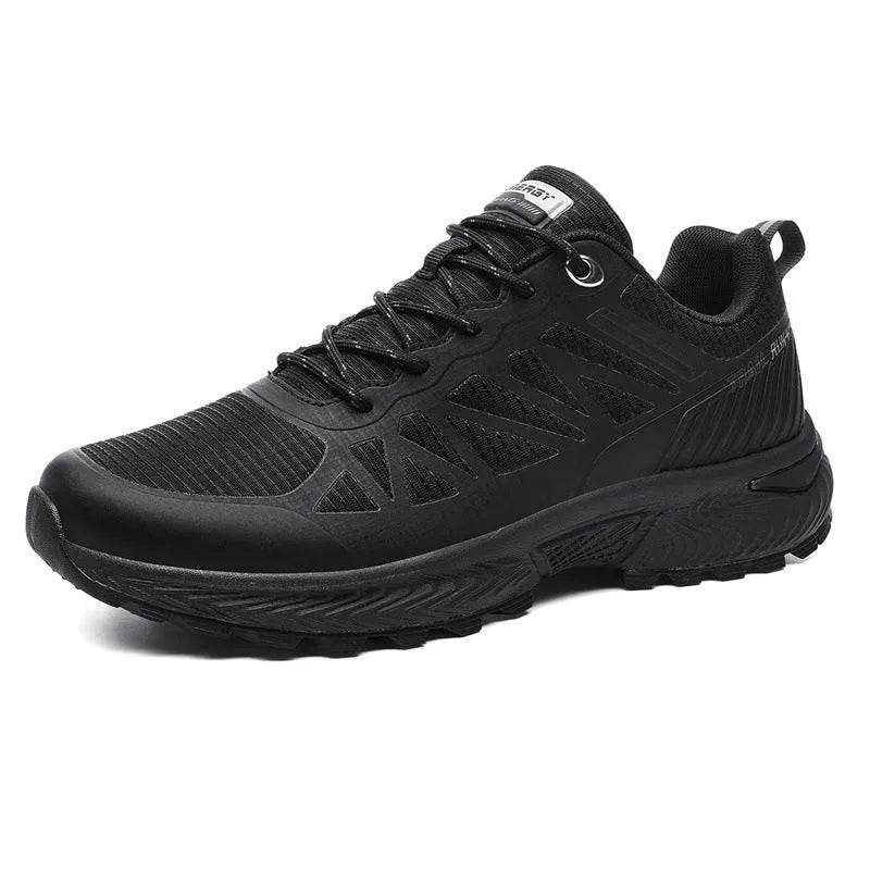 Men's black mesh running shoes with lace-up front and rubber sole in UK size 46