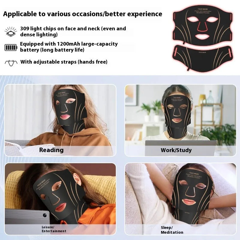 Black and gold IPL LED facial beauty mask with headband and touch screen controls