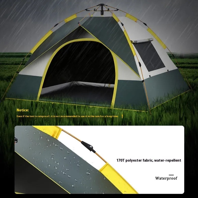 Dark green automatic pop-up camping tent for 3-4 people with quick-open design.