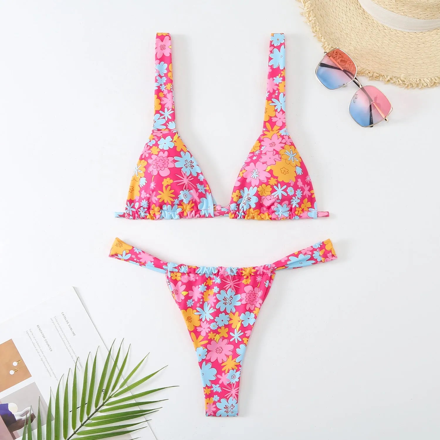 Women's floral printed bikini swimsuit in multi-colour pattern with brief style design