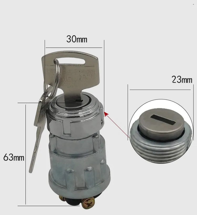Pure copper vehicle ignition switch with key for trucks, forklifts and agricultural machinery