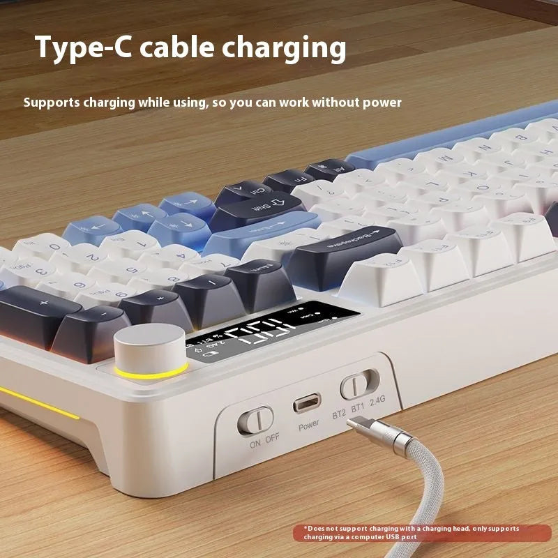 Wireless Bluetooth keyboard and mouse combo in blue white colour with compact design and ball-shaped keycaps